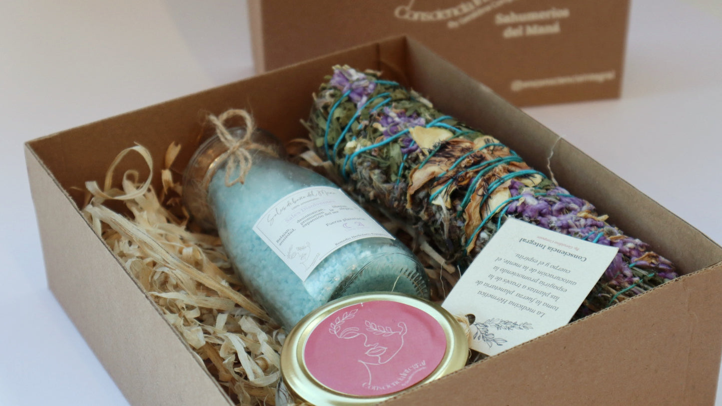 Kit de Sal de Baño, Vela aromática y Atadito